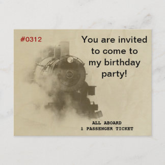 Steam Train Birthday Party Invitations