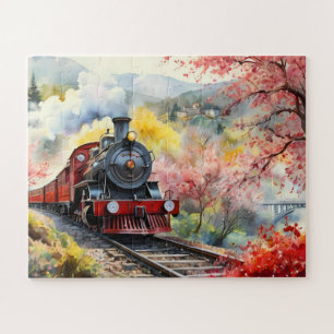 Steam Train Dreams Landscape Watercolour Artwork j Jigsaw Puzzle