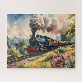 Steam Train Dreams Landscape Watercolour Artwork Jigsaw Puzzle