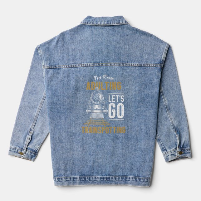 Steam Train Driver Trainspotting Locomotive Vintag Denim Jacket (Back)