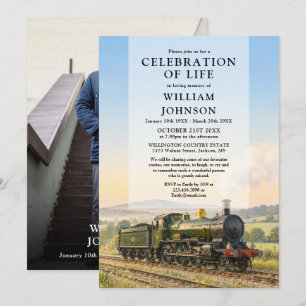 Steam Train Elegant Celebration of Life Photo Invitation