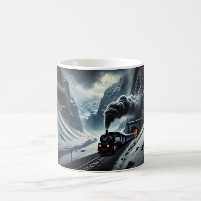 Steam Train Emerging from a Mountain Tunnel Coffee Mug (Center)