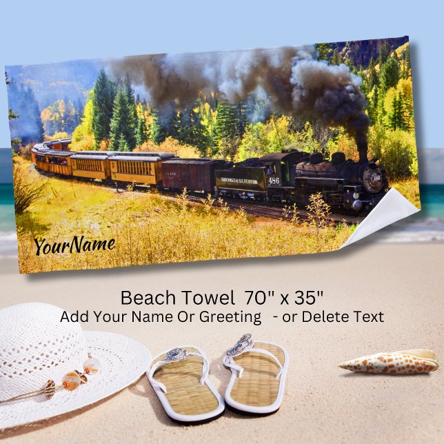 Steam Train Engine Locomotive - Add Your Name - Beach Towel (Creator Uploaded)
