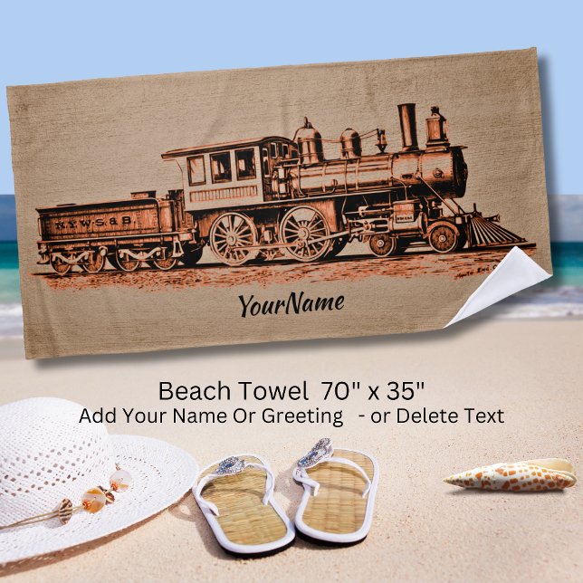 Steam Train Engine Locomotive - Add Your Name - Beach Towel (Creator Uploaded)