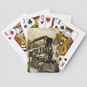 Steam Train Engine Locomotive Railroad Sepia Playing Cards
