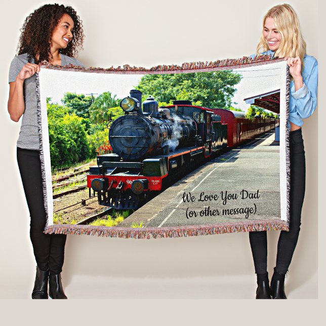 Steam Train Engine Locomotive The Station Add Name Throw Blanket (Creator Uploaded)