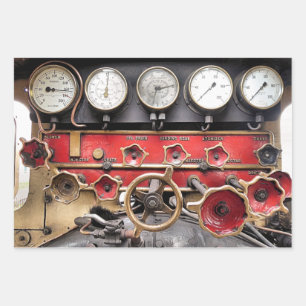 STEAM TRAIN GAUGES WRAPPING PAPER SHEET