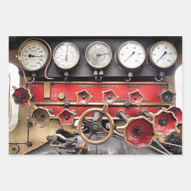 STEAM TRAIN GAUGES WRAPPING PAPER SHEET (Front)