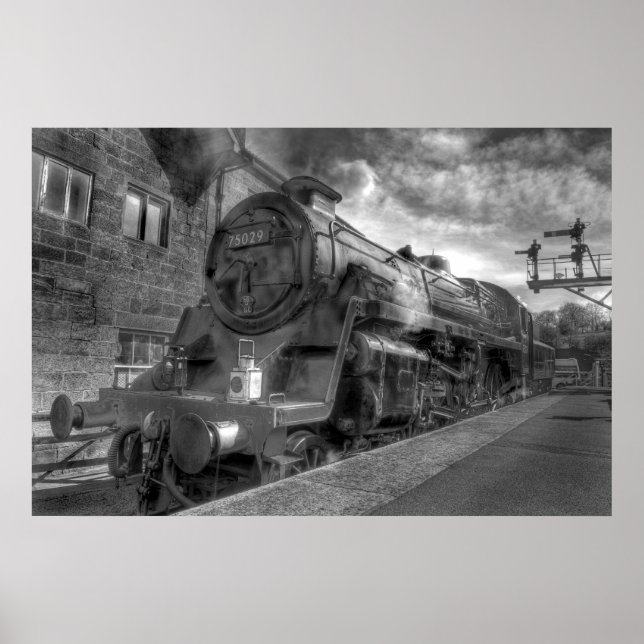 Steam Train HDR in B&W Poster (Front)