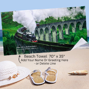 Steam Train in Glenfinnan Viaduct - Add Name Beach Towel