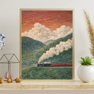 Steam train landscape scenic train journey poster