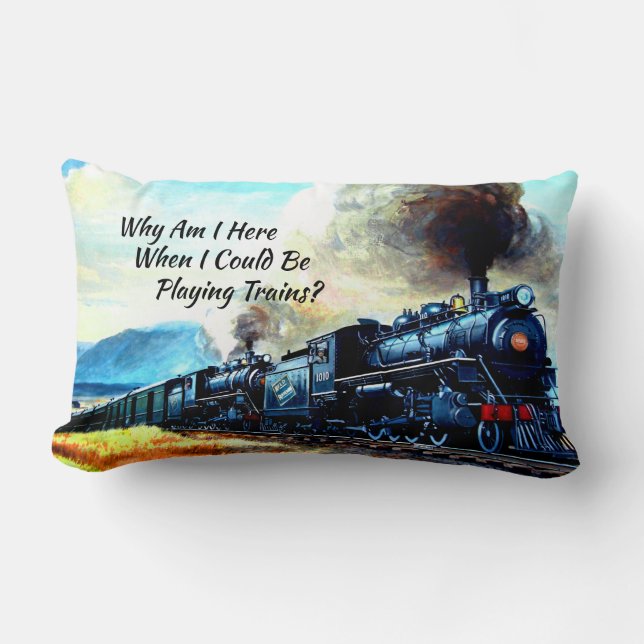 Steam Train Locomotive Engines with Text  Lumbar Cushion (Front)