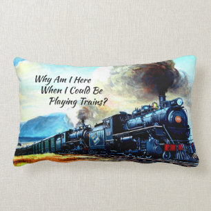 Steam Train Locomotive Engines with Text Lumbar Cushion