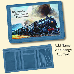 Steam Train Locomotive Engines with Text Trifold Wallet
