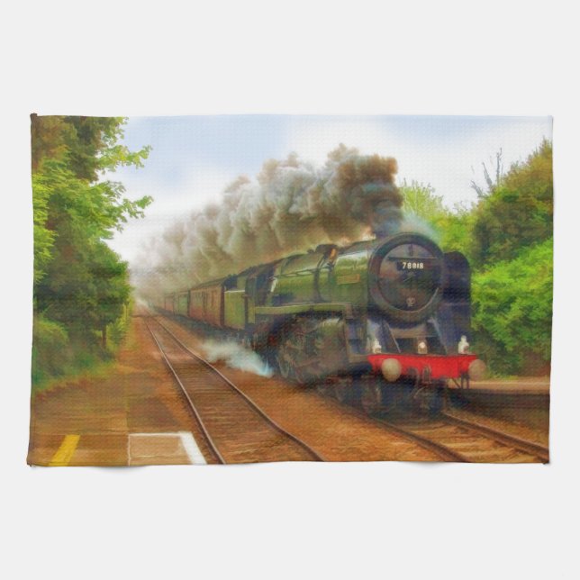 Steam Train Locomotive Railway Enthusiast Art Tea Towel (Horizontal)