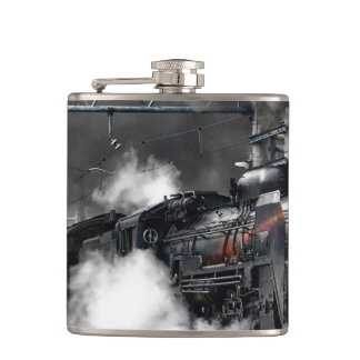 Steam Train Locomotive Transportation Night Hip Flask