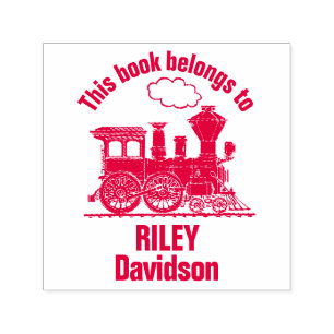 Steam train name kids library stamp
