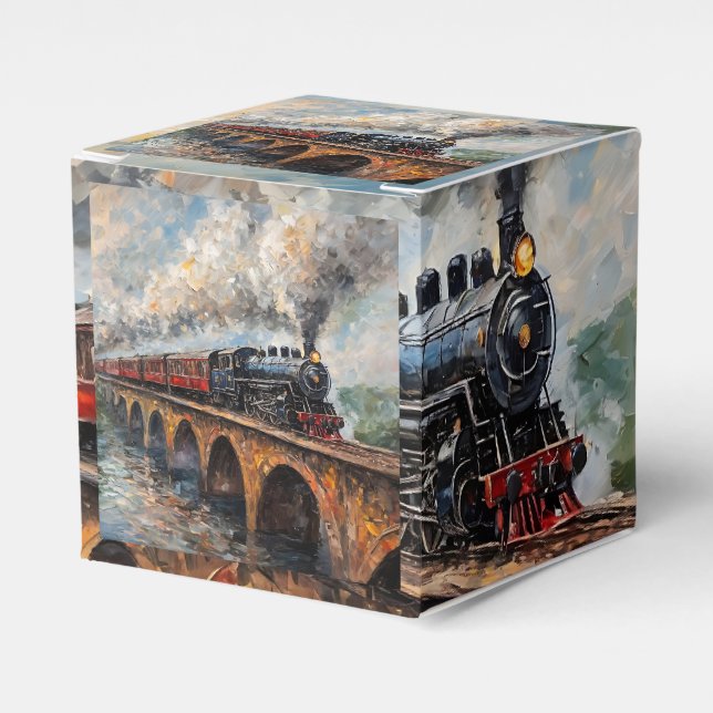 Steam Train on a Bridge - Oil Painting Favour Box (Front Side)