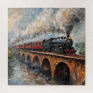 Steam Train on a Bridge - Oil Painting Jigsaw Puzzle