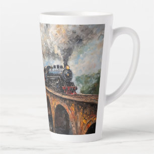 Steam Train on a Bridge - Oil Painting Latte Mug