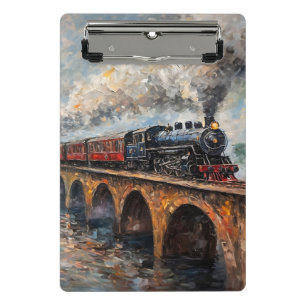 Steam Train on a Bridge - Oil Painting Mini Clipboard
