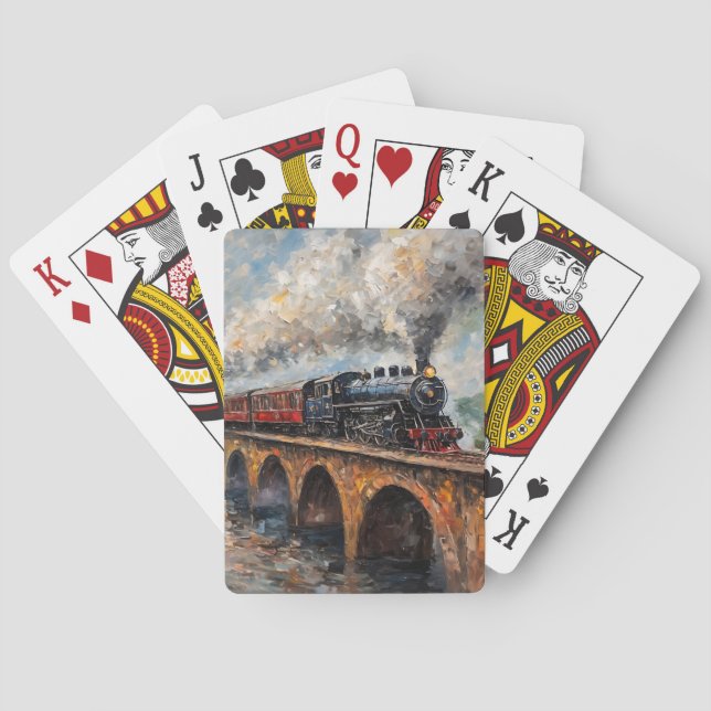 Steam Train on a Bridge - Oil Painting Playing Cards (Back)