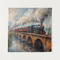 Steam Train on a Bridge - Oil Painting