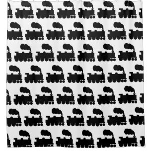 Steam Train Pattern - Black on White Shower Curtain
