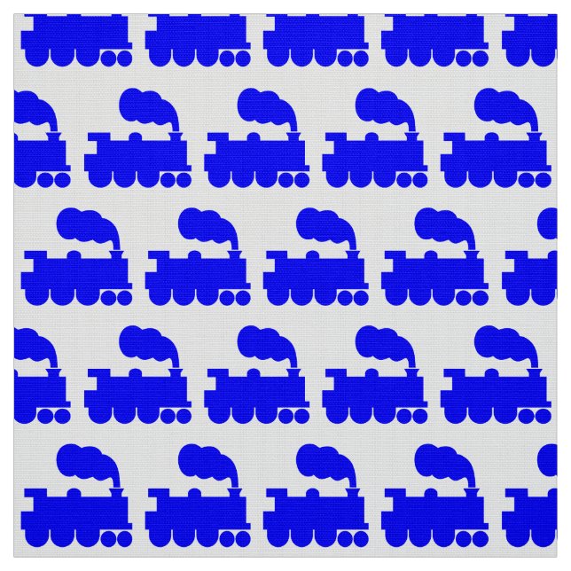 Steam Train Pattern - Blue on White Fabric (Swatch)
