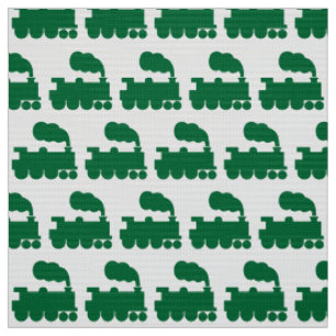 Steam Train Pattern - Forest Green and White Fabric
