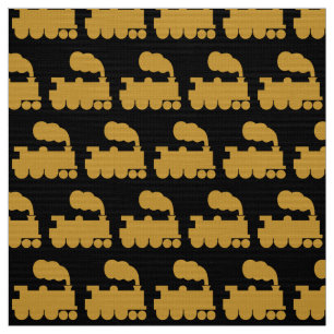 Steam Train Pattern - Gold Brown on Black Fabric