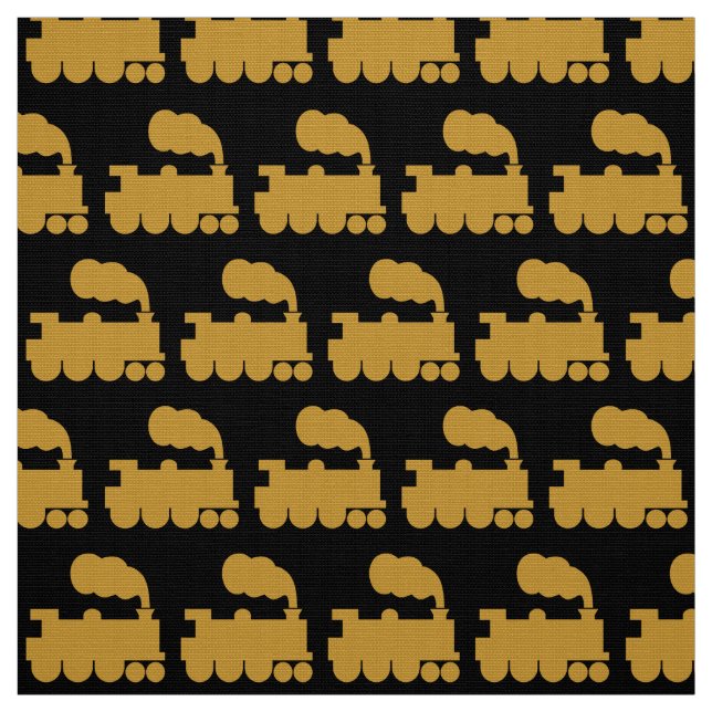 Steam Train Pattern - Gold Brown on Black Fabric (Swatch)