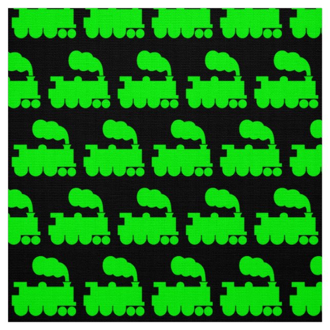 Steam Train Pattern - Green on Black Fabric (Swatch)