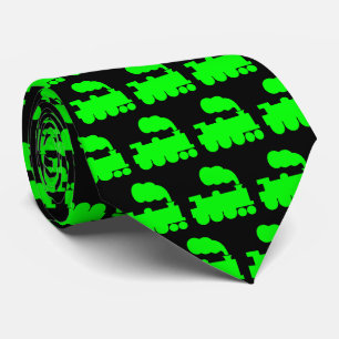 Steam Train Pattern - Green on Black Tie