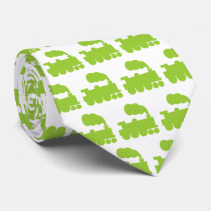 Steam Train Pattern - Martian Green on White Tie