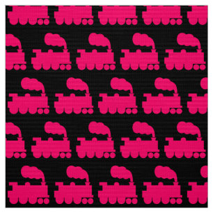 Steam Train Pattern - Neon Red on Black Fabric