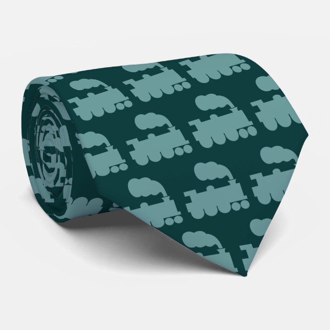 Steam Train Pattern - Ocean Green on Dk Moss Grn Tie (Rolled)
