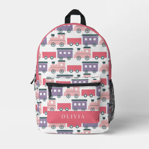 Steam Train Pattern Pink & Purple Girl Printed Backpack