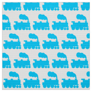 Steam Train Pattern -Sky Blue and White Fabric