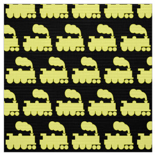 Steam Train Pattern - Yellow on Black Fabric
