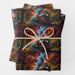 Steam train puffing its way though November trees Wrapping Paper Sheet