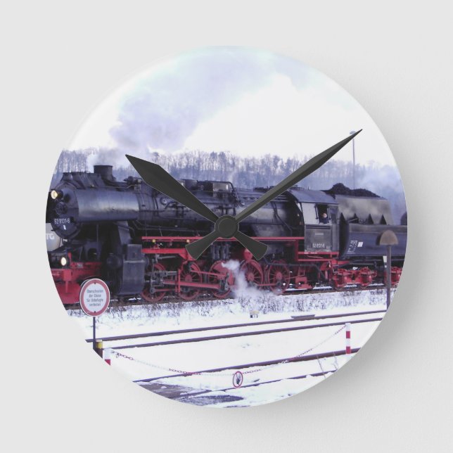 steam train railway locomotive station engine round clock (Front)