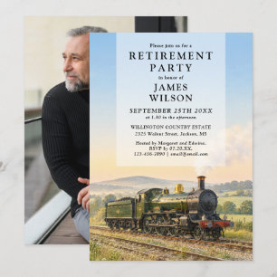 Steam Train Railway Retirement Party Photo Invitation