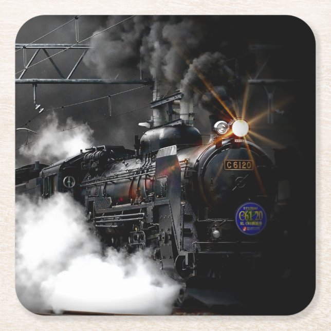 Steam Train Square Paper Coaster (Front)