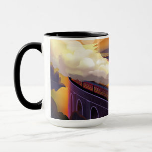Steam train travelling over bridge in Scotland Mug