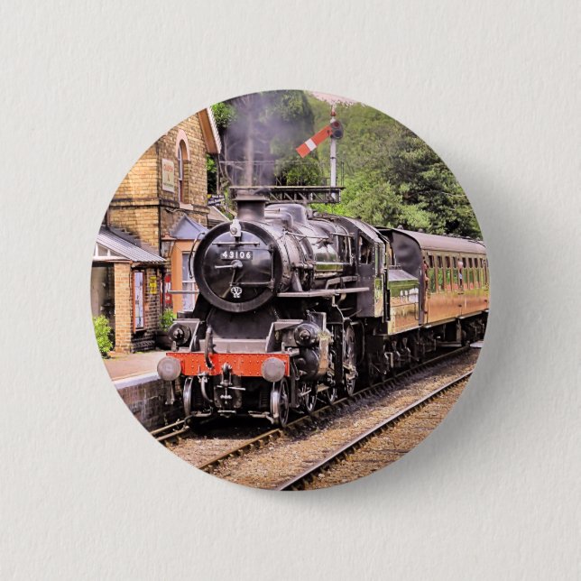 STEAM TRAINS    6 CM ROUND BADGE (Front)