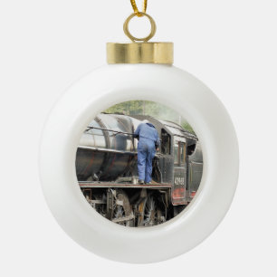 STEAM TRAINS CERAMIC BALL CHRISTMAS ORNAMENT