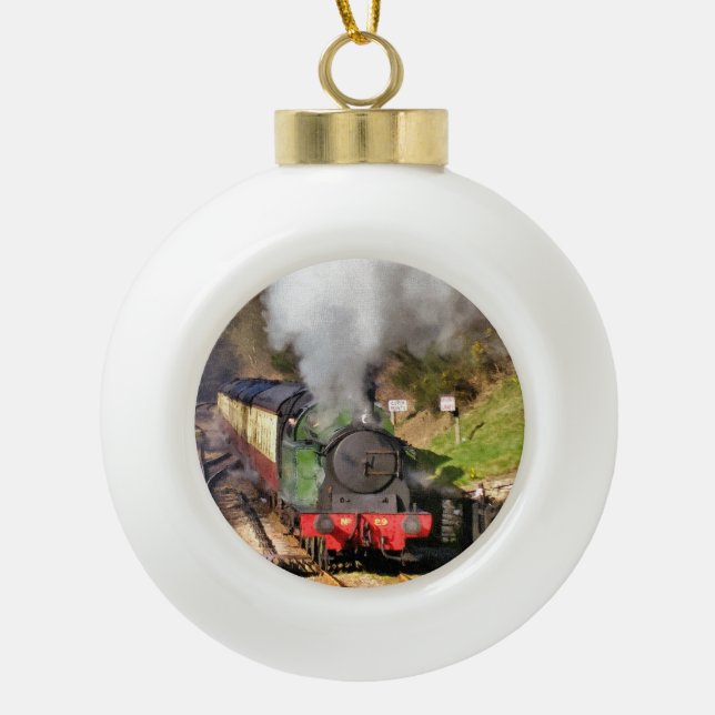 STEAM TRAINS CERAMIC BALL CHRISTMAS ORNAMENT (Front)