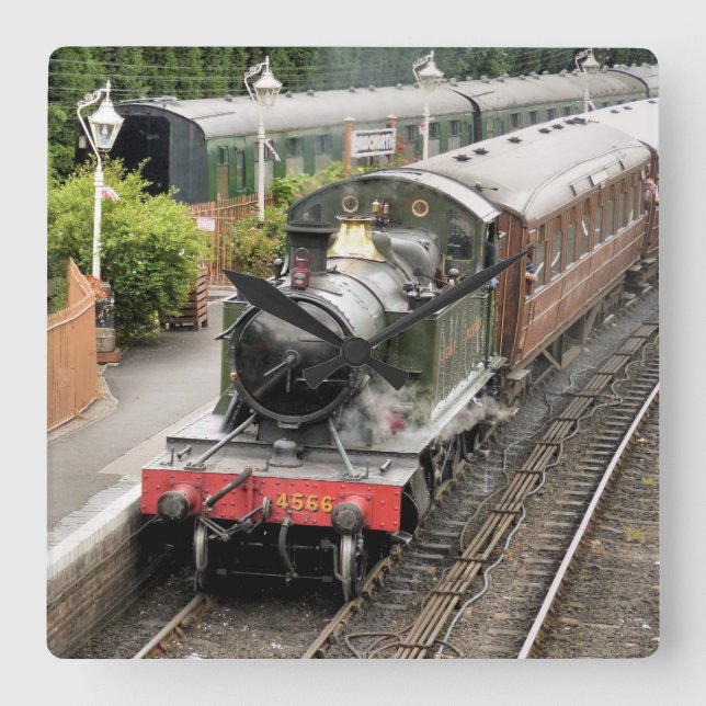 STEAM TRAINS SQUARE WALL CLOCK (Front)