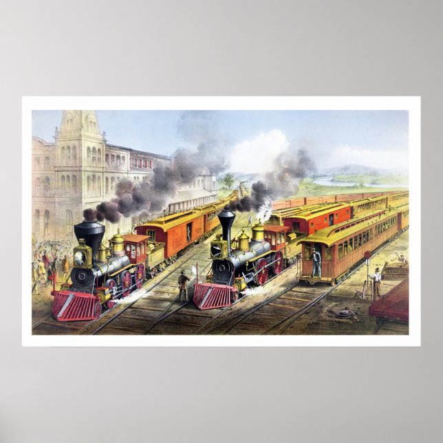 Steam Trains, Station, Railroad Vintage Poster (Front)